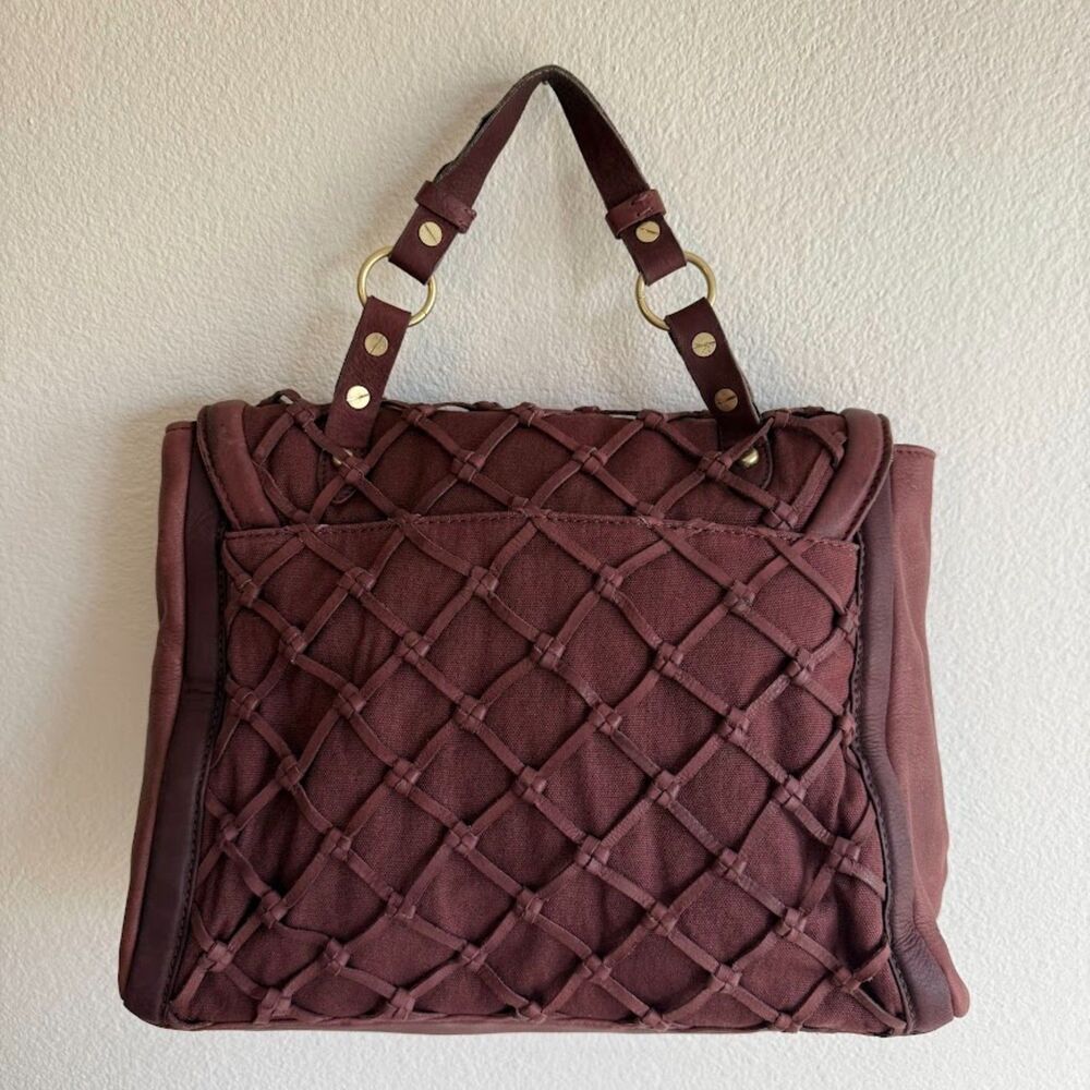 Pour La Victoire Knotted Leather & Canvas Satchel Shoulder Bag in Oxblood & Gold - Picture 3 of 15